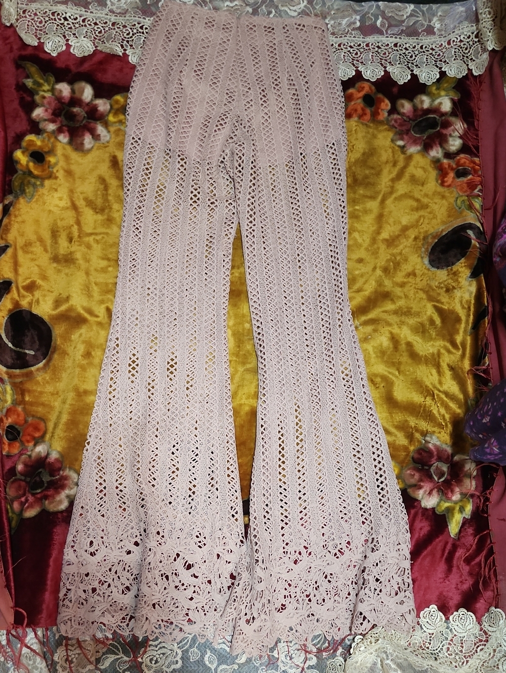 L'ATISTE Dusty Pink Crochet Flare Pants